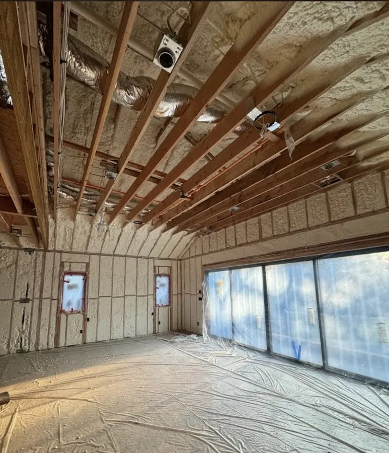Interior walls and ceiling insulated with spray foam during new construction in Rupert